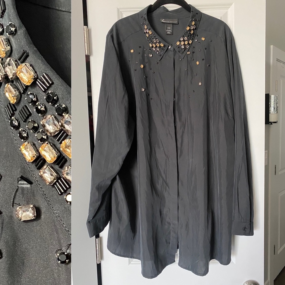 Gem embellished plus-size blouse